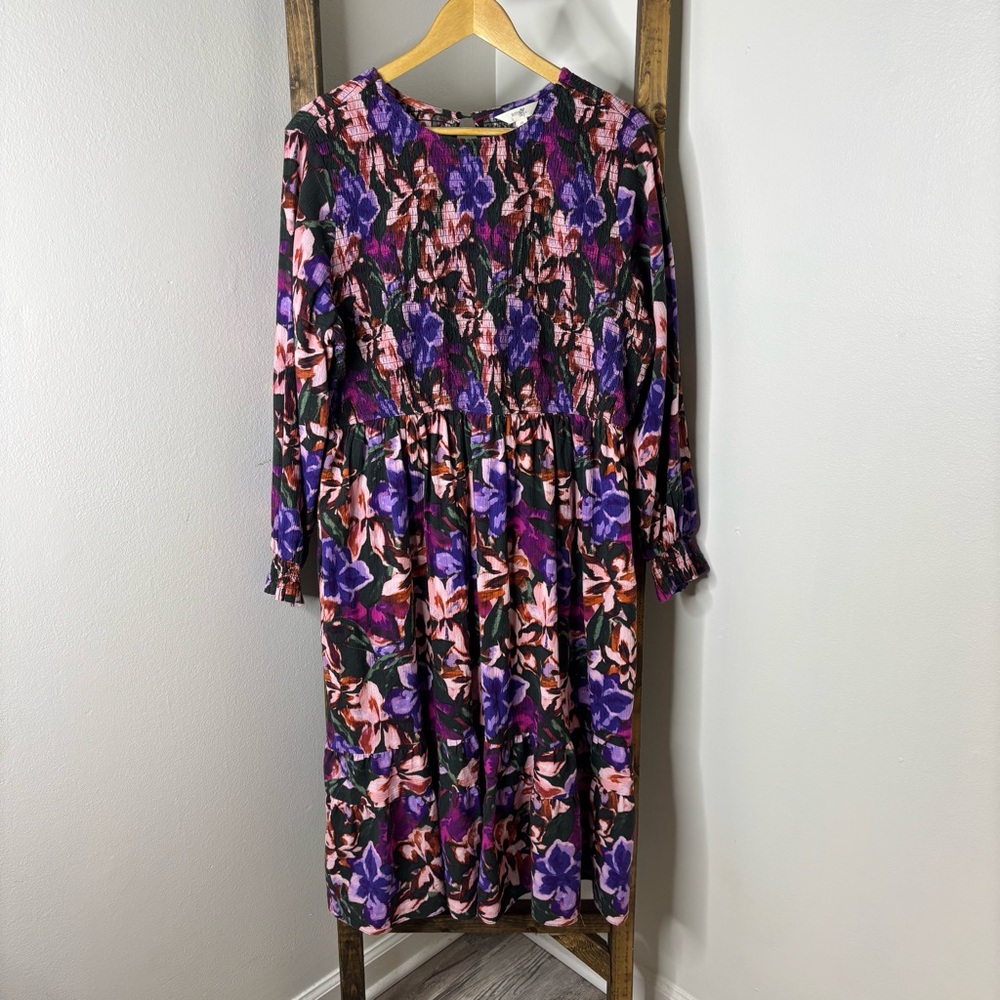 Terra & Sky Floral Long Sleeve Dress Size 1X